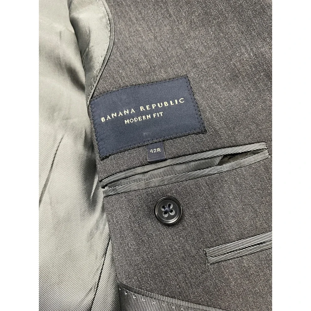 Banana Republic Mens 42R Gray Modern‎ Fit Wool Suit Jacket Blazer Cerruti